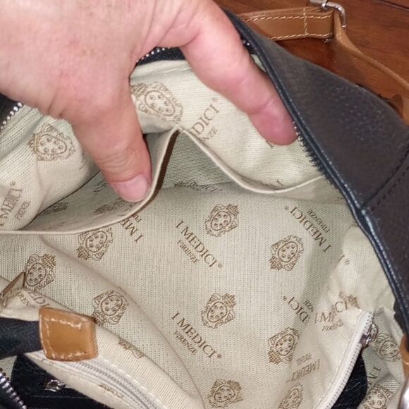 NWOT! I Medici Firenze Made In Italy Black & Tan Pebbled Leather Shoulder Bag - Picture 12 of 16